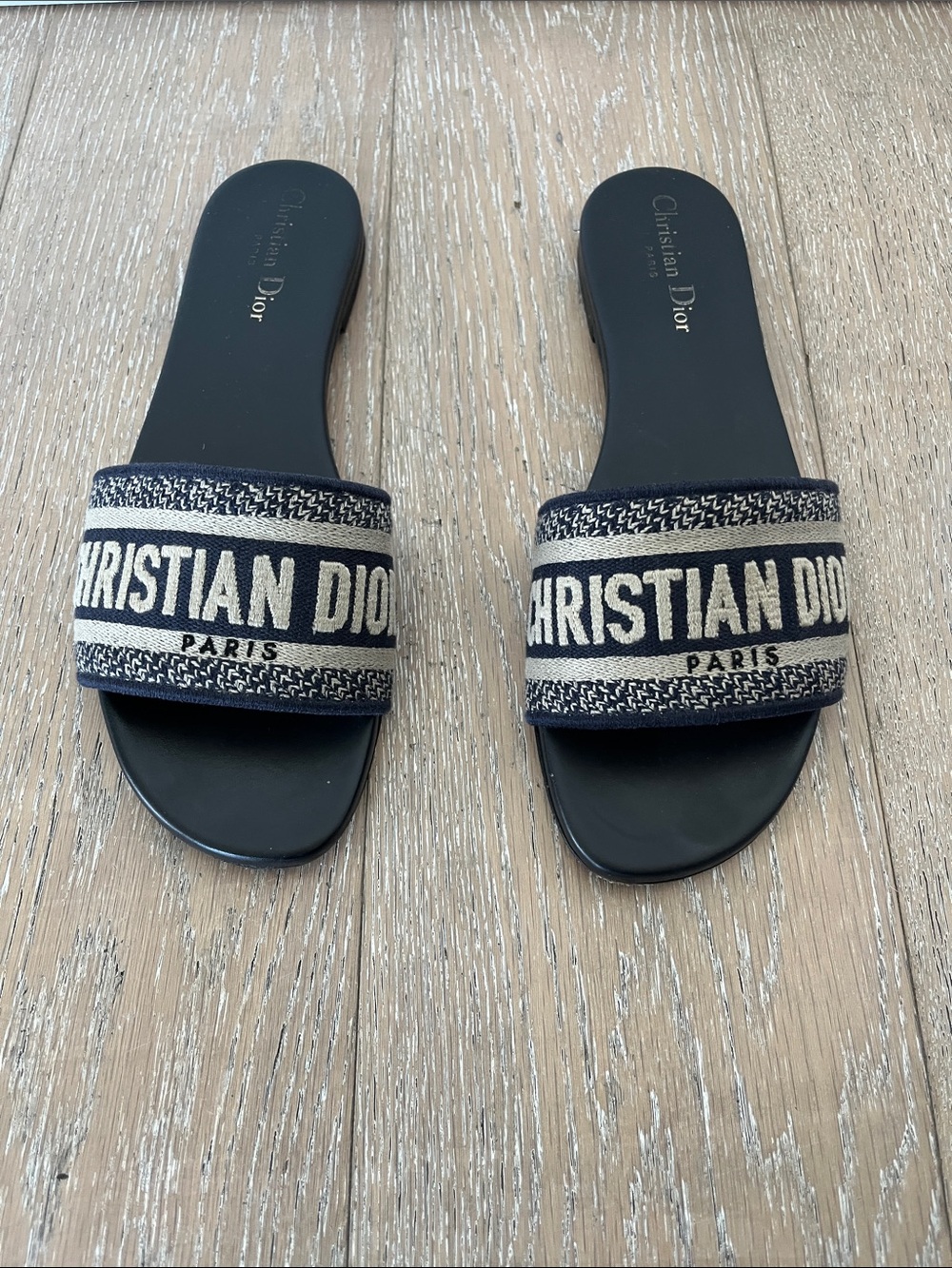 CHRISTIAN DIOR DWAY NAVY BLUE FABRIC SLIDES SANDALS SHOE